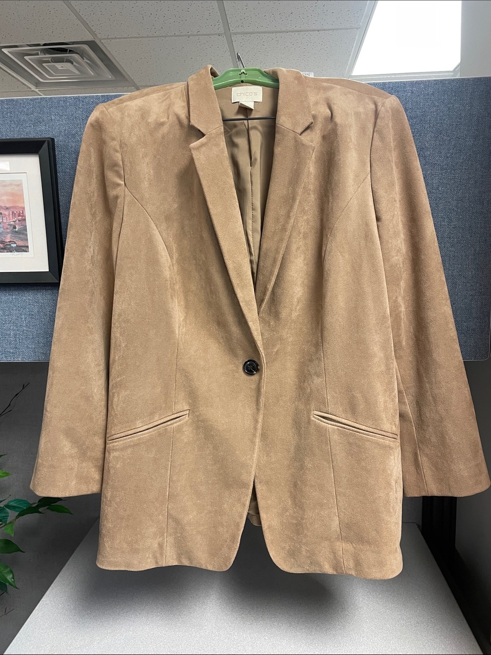 Chico's camel tan Suede-Look Single-Button Blazer - Picture 3 of 12